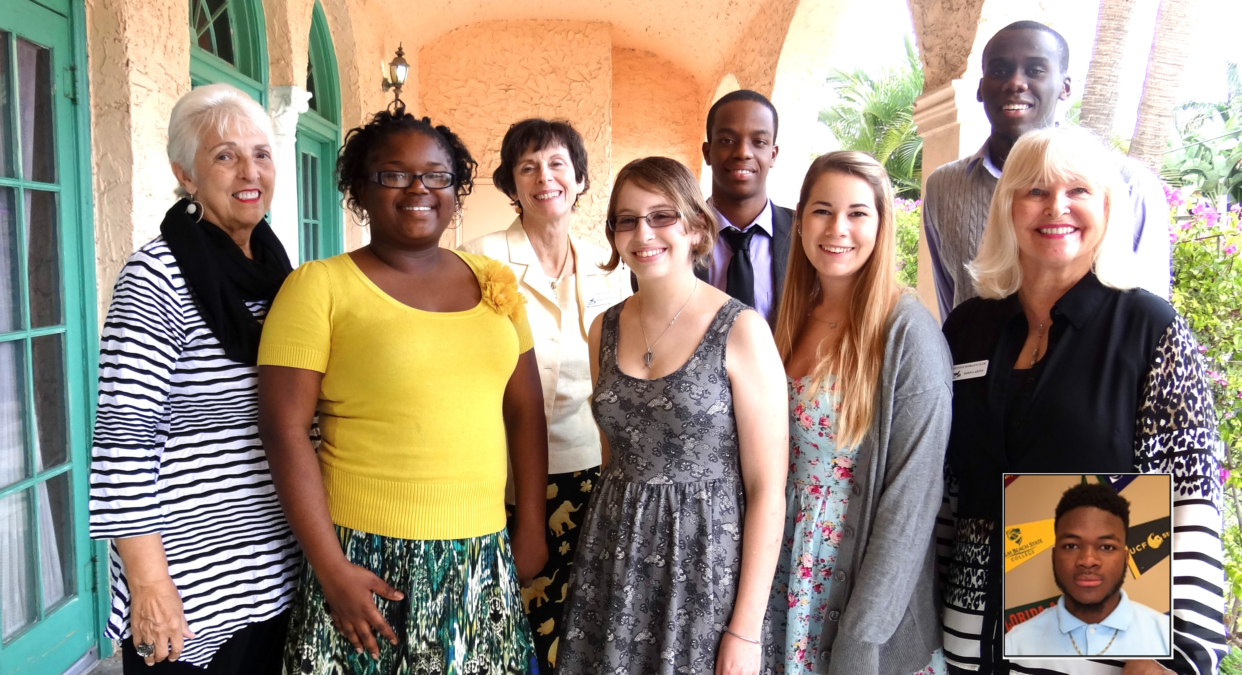 2014-2015 Pictured from the left are: Co-chairman Denise Chamberlain, Julie Nord, BWC President Michele Walter, Courtney Chananie, Giovanny Chery, Brianna Fahrer, Marvel Joseph and Co-chairman Donna Artes. Inset: Sebastien Edmond who was not at the luncheon.