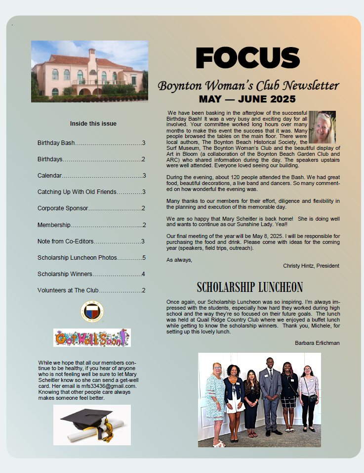 Focus Newsletter Cover Page - Boynton Woman's Club_May-June 2025