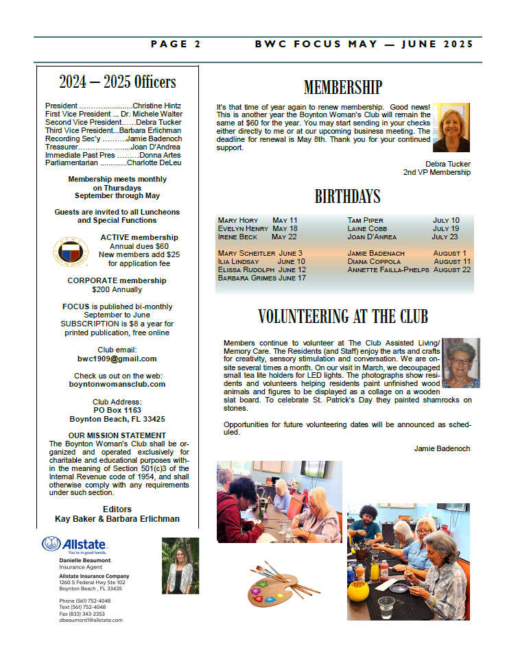 Focus Newsletter - Boynton Woman's Club_May-June 2025 - Page 2