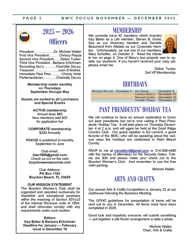 Focus Newsletter - Boynton Woman's Club_May-June 2025 - Page 2