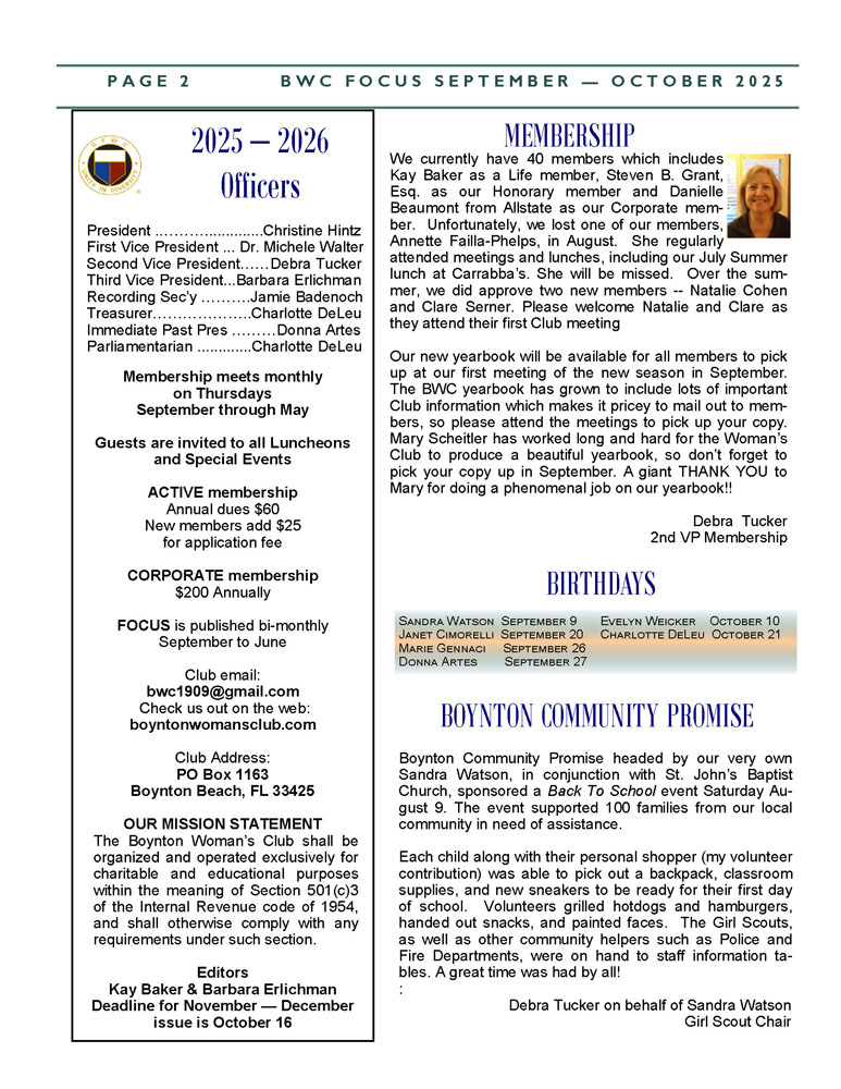 Focus Newsletter - Boynton Woman's Club_May-June 2025 - Page 2