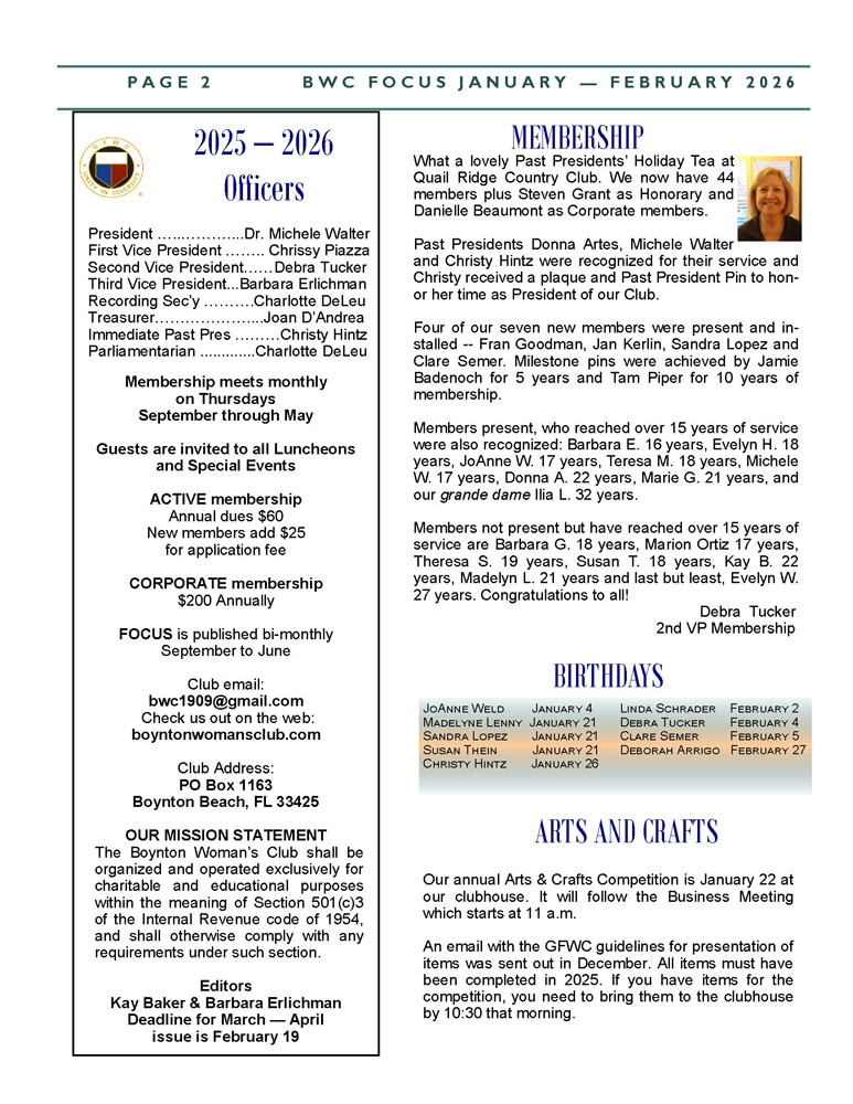 Focus Newsletter - Boynton Woman's Club_May-June 2025 - Page 2