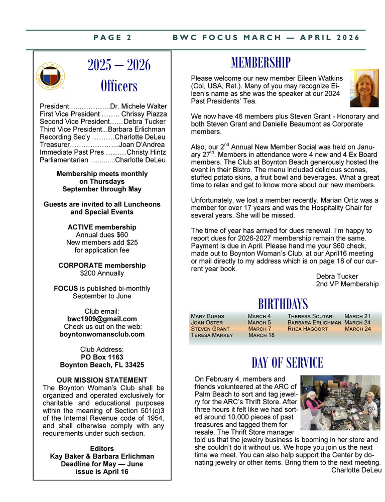 Focus Newsletter - Boynton Woman's Club_May-June 2025 - Page 2
