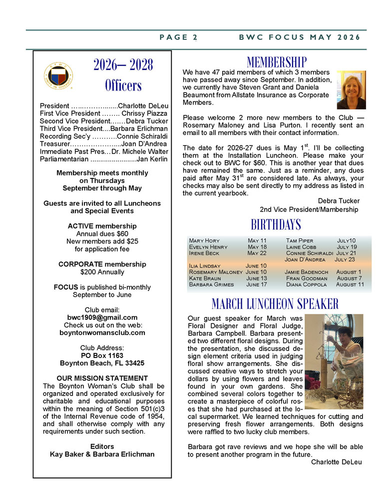 Focus Newsletter - Boynton Woman's Club_May-June 2025 - Page 2